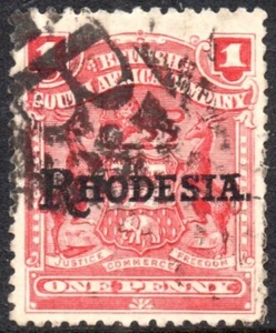 Rhodesia 1909-12 1d rose, SG.101, used, clear strike of BONC "B" - Picture 1 of 1