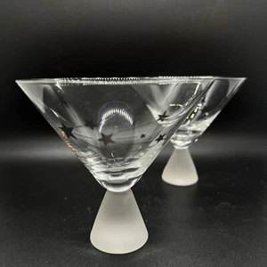 MCM Martini Vasos Vástago Esmerilado Cuenco Transparente con Estrellas Fugaces Diseño Plateado - Imagen 1 de 7