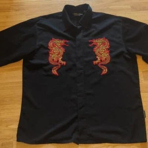 Dragonfly Herren Hemd schwarz mit roten und goldenen Drachen Knopfleiste Gr. XL - Bild 1 von 6