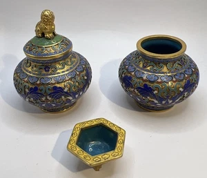 Urna ottone smaltato cloisonne cinese vintage 3" coperchio zenzero barattolo scatola extra floreali - Foto 1 di 13