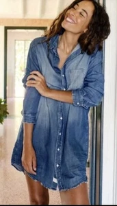 Frank & Eileen Mary Denim Shirt Dress Sz L Distressed New *FLAW - Picture 1 of 14