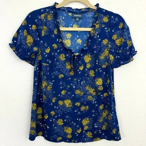 ModCloth Women's Ruffle Lightweight Blouse Floral Blue Yellow Size XS - Picture 1 of 7