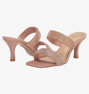 Vince Camuto Womens Aslee 2 Rhinestone Suede Mule Sandals Rose Gold Sz 7.5 - Picture 1 of 17