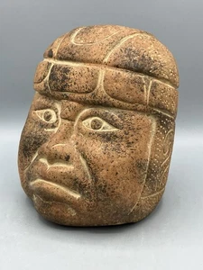 Olmec Stone Head Ceramic Sculpture from Mexico 7.5" Tall - Picture 1 of 11