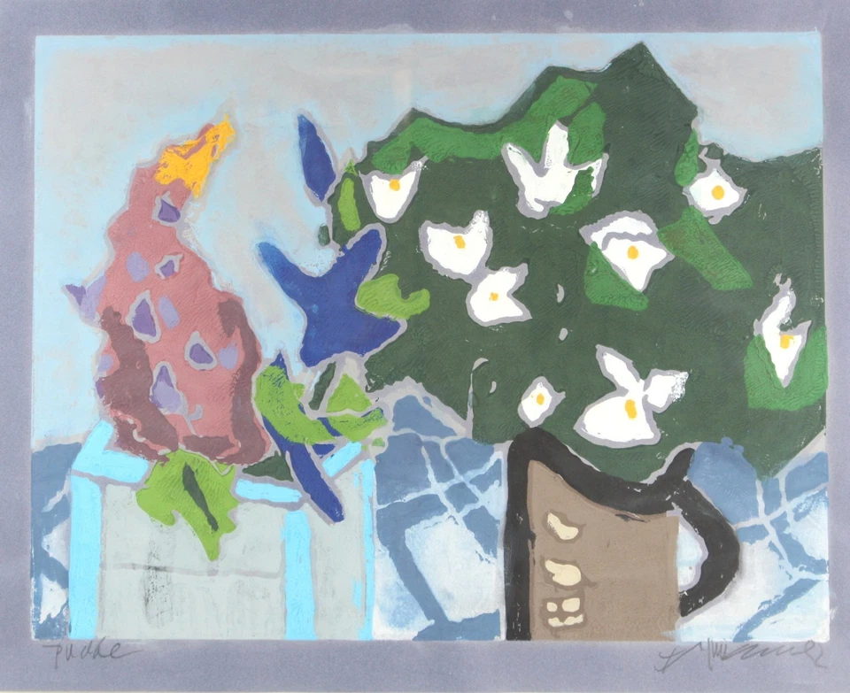 Klaus FUßMANN (1938) Lupinen Und Jasmin Stillleben Linolschnitt 1992 - Bild 1 von 4