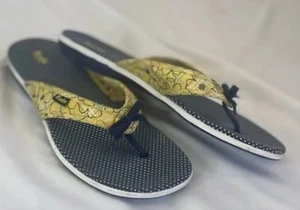 Keds Women Shoes Yellow Blue 9.5M Canvas Floral Polka Dot Flip Flop Thong Sandal - Picture 1 of 9