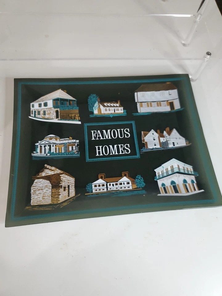 Plato de baratija decorativo de vidrio vintage coleccionable famoso hogar monumentos históricos Foto 1 de 4