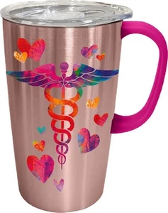 Taza de viaje de acero inoxidable Nurse Caduceus con tapa de plástico 18 onzas - Imagen 1 de 1