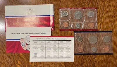 1987 US Mint Uncirculated Set With Envelope. 12 Coins Philadelphia And Denver - Image 1 of 3
