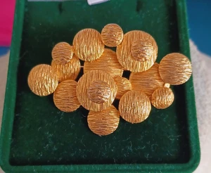 Vintage goldfarbene Modernist Kreis Cluster Brosche signiert West Designer Retro - Bild 1 von 8