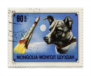Mongolia Space Poster On Canvas Print 8x10" MONGOLIA STAMP - LAIKA SPACE DOG - Picture 1 of 1