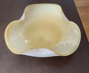 Folded Edge Glass Dish - Beige Gold Yellow White - Murano? Mid-Century Art Deco - Picture 1 of 14