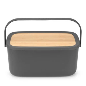 100% Genuine! BRABANTIA Nic Bread Bin with Bamboo Lid/Board Dark Grey! RRP $210! - Bild 1 von 8