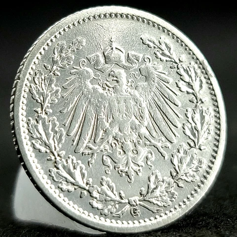 Deutsches Reich *Beautiful* German Empire 1/2 (Half) Mark 90% Silver Coin (.900) Cover