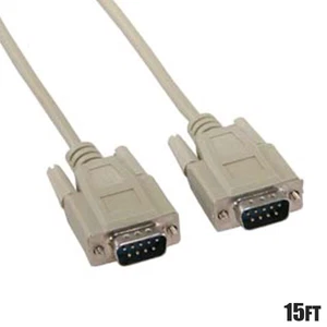 15FT DB9 9 Pin RS232 Male to Male Serial Port Cable Straight Molded Cord Ivory - Picture 1 of 1