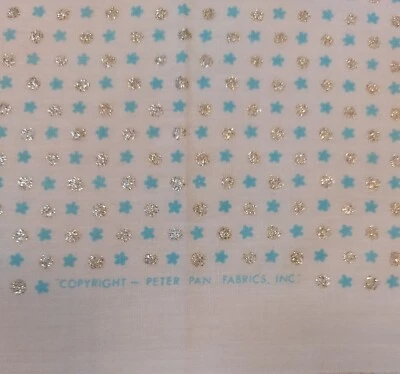 Peter Pan Fabrics Tiny Blue Silver Glitter Sparkle Stars Cotton Fabric 29x30 Vtg - Image 1 of 4