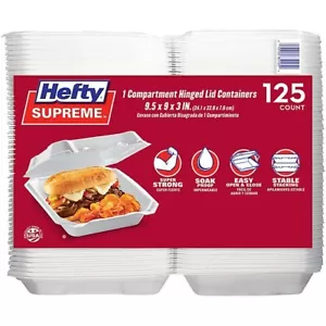 Hefty Supreme Foam Hinged Lid Container, 1-Compartment, 125 ct. - Picture 1 of 7