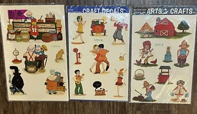 Lote De 3 Calcomanías Meyercord De Colección Granja, Danza, Tienda Nuevas En Plástico 8x13 Artesanía Foto 1 de 4