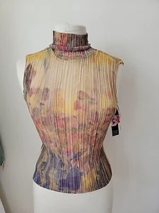Vintage Cest Duo Crinkle Stretch Sleeveless Top Medium Sparkle Mock Neck Sheer - Picture 1 of 14