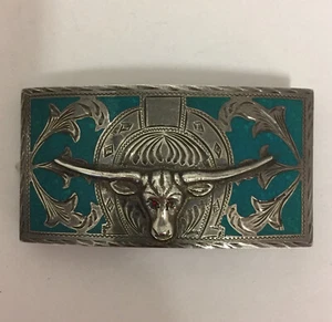 PLATADE JALISCO JFCM GUAD MEX. LONGHORN STEER STERLINGSILBER GÜRTELSCHNALLE - Bild 1 von 8
