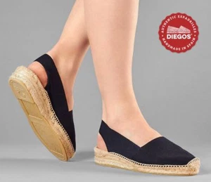 Espadrillas nere Diegos® originali spagnole fatte a mano Catalina zeppa bassa - Foto 1 di 5