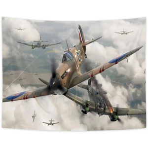 WWII Military Aircraft Hurricane Tapestry Wall Hanging Art Fabric Poster 60x40in - Picture 1 of 7