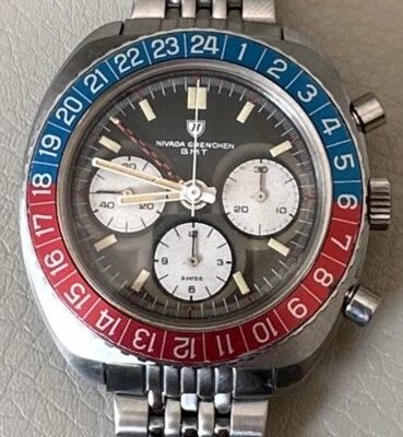 NIVADA GRENCHEN 724 GMT CHRONOGRAPH WATCH. ALL STAINLESS STEEL. CASE 42mm. 70’S - Image 1 of 4