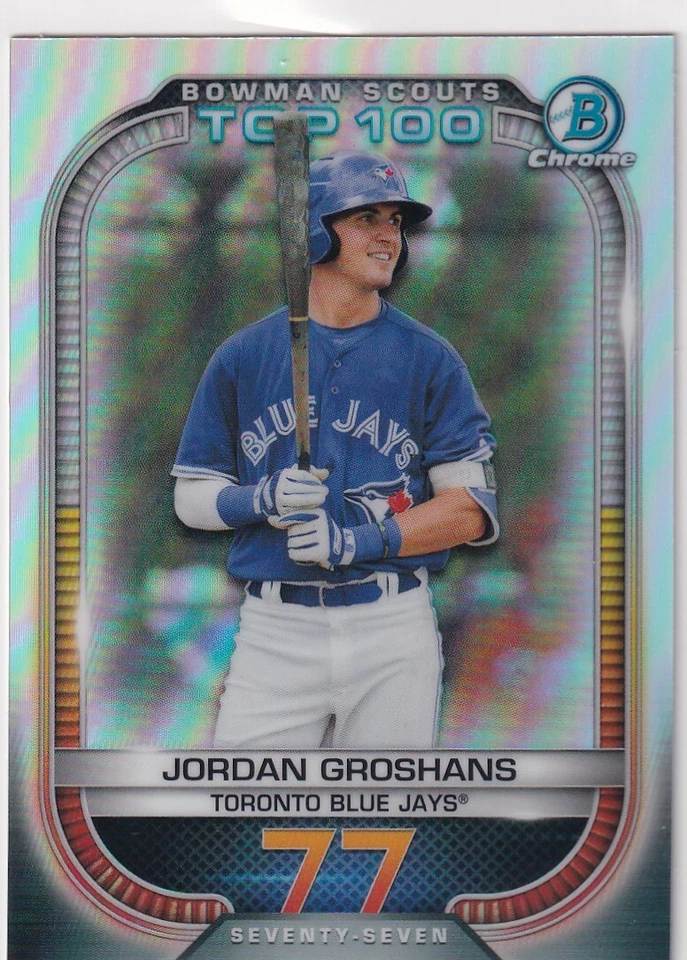2021 BOWMAN CHROME RC JORDAN GROSHANS TORONTO BLUE JAYS TOP 100 INSERTS S3403 - Image 1 of 2