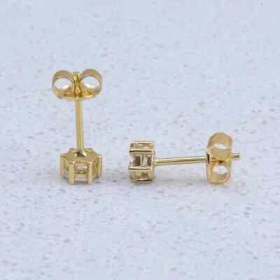 Серьги-гвоздики с натуральным бриллиантом 0,50 TCW JK/SI-I2 6 зубцов желтое золото 14 карат - Изображение 1 из 4