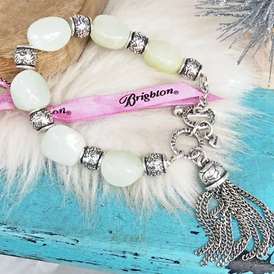Brazalete Brighton Verde Jade Serpentina Piedras Preciosas Borla Placa Plata Foto 1 de 4