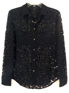J.CREW COLLECTION Size 2 French lace button-down shirt in black Style C2675 - Picture 1 of 12