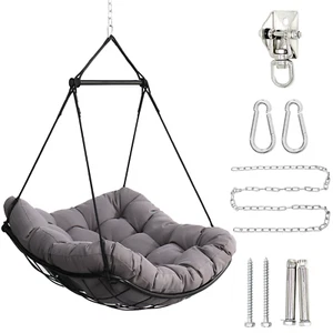 Hammock Chair Swing w-Cushion Outdoor Indoor Patio Hanging Hammock Chair Gray - Picture 1 of 9