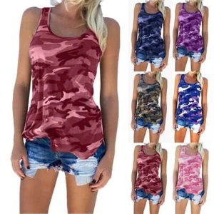 Plus Size 20 Womens Camo Vest Cami Tank Tops Ladies Summer Sport T Shirt Blouse - Picture 1 of 20