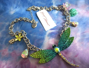 BETSEY JOHNSON Authentic Garden Glam Dragonfly Frontal Necklace Pendant READ - Picture 1 of 7