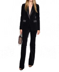 Designer black tuxedo Jacket, two piece velvet suit, celebrity blazer For women - Picture 1 of 4