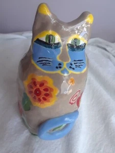 Smirking Gaze Katze 60er Blumenkörper Keramik Figur 7" Swirl gelockt blau D2 - Bild 1 von 6