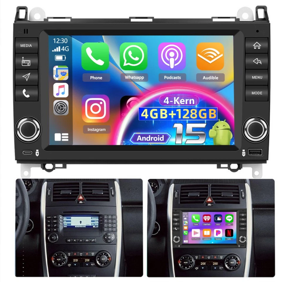 Für Mercedes-Benz A-Klasse W169 2004-2012 Autoradio Android 15.0 Carplay 4G+128G - Bild 1 von 4