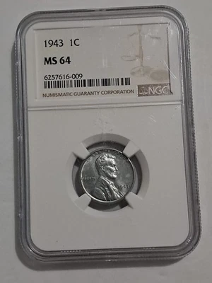 1943 Lincoln Steel Wheat Cent 1c NGC MS64 - NGC Brown Label  - Image 1 of 4