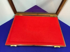 Wood & Glass Display Case w/ Red Felt Interior – Locking Latches – Collectors - Picture 1 of 6