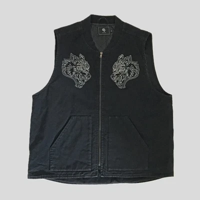 Darc Sport Wolves Club Black Denim Cotton Quilted Full Zip Mens Vest - XL - Image 1 of 4