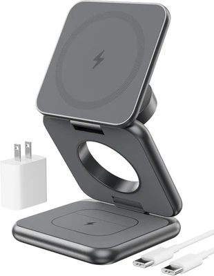 x2 KUXIU Foldable Magnetic Wireless Charger Aluminum Alloy 3 in 1 Charging GRAY. - Bild 1 von 4