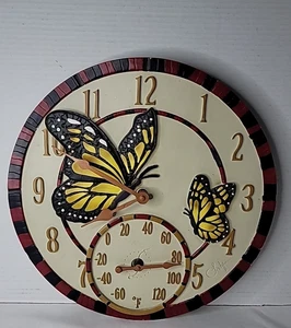 Springfield 91019 14" Poly Resin Mosaic Butterflies Clock with Thermometer - Picture 1 of 13