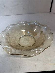 Vintage Jeanette Floragold Louisa Bowl Iridiscente 10" Borde Ondulado Era de la Depresión - Imagen 1 de 5