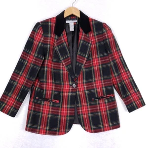 Vintage Radcliffe karierter Blazer Größe 8 zierlich rot Schottenkaro Samtkragen adrett Retro - Bild 1 von 9