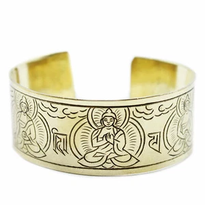 SOLID BRASS TIBETAN FIVE BUDDHA BRACELET HAND CRAFTED HEALING UNISEX FREE SIZE - Picture 1 of 3