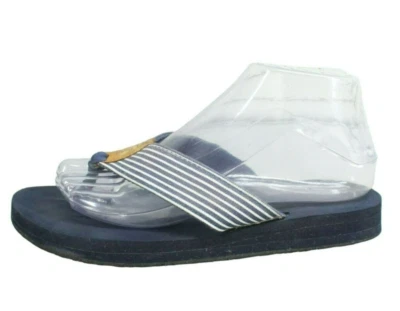 LL Bean Women's Blue Canvas Slip On Striped Flip Flop Thong Sandals Size 7 M - Image 1 of 4