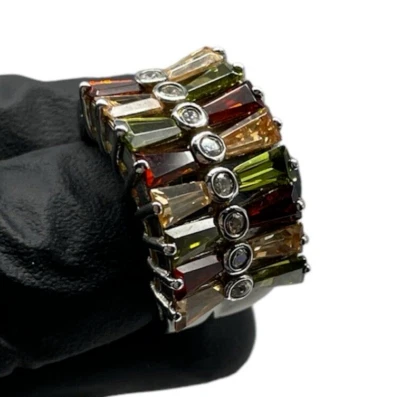 Anello Donna Argento 925 cristalli baguette peso 8,81Gr Misura 11 e Pacco Regalo - Immagine 1 di 4