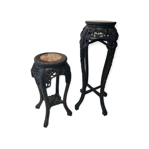 CHINESE ROSEWOOD CARVED WOOD PLANT STANDS WITH MARBLE INSET Cover