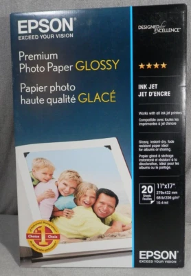 Epson S041290 Premium Photo Paper Glossy 11 X 17 Inches 10 Sheets White Ink Jet - Image 1 of 3