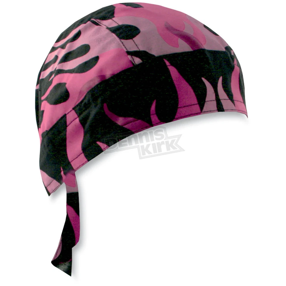 Pink Tribal Flames over Black Doo Rag Headwrap Skull Cap Flydanna Zan Headgear - Image 1 of 1